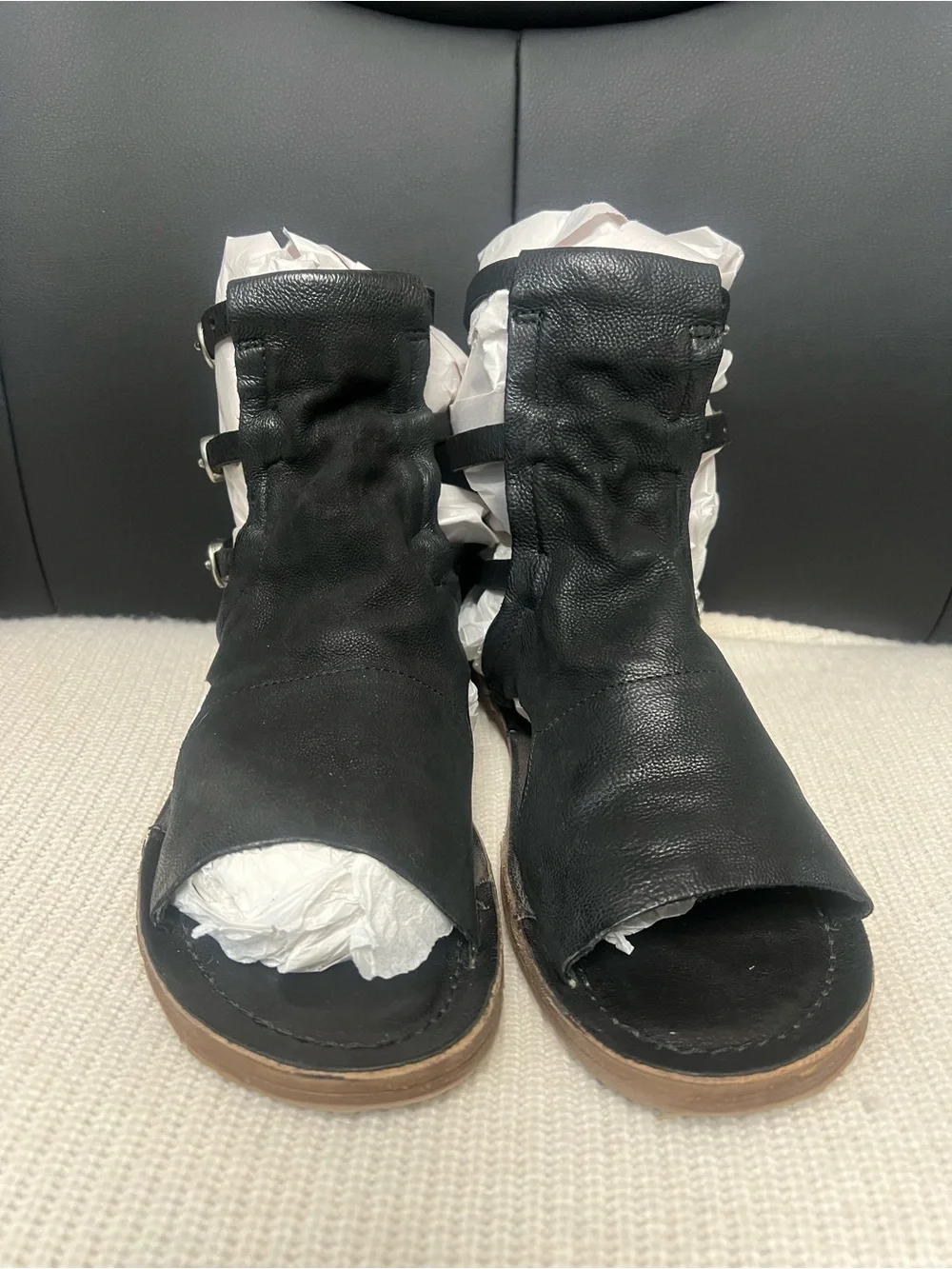Black A. S. 98 Leather Open-Toe Buckle Sandals size 39 (fits 9)